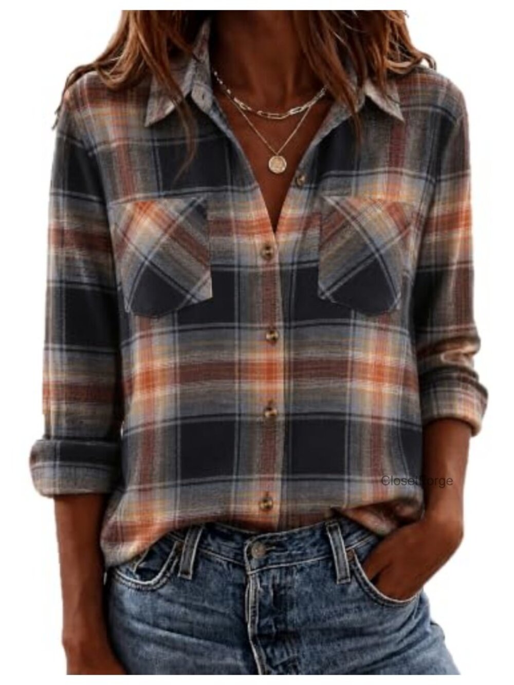 Women's Flannel Plaid Button Down Long Sleeve Work Shirt
